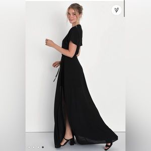 Lulus black wrap dress with leg slit and v neckline
